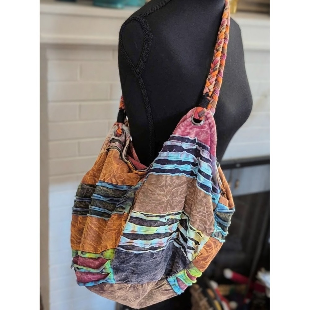 BOHO Purse with Braided Shoulder Straps Super Cute Cotton Blend Hobo Design